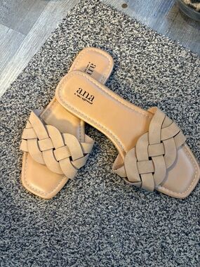 a.n.a Tan Braided Slide Sandals